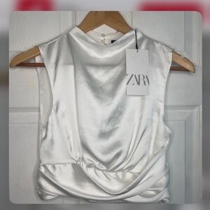 Zara Bright Milky White Halter Neck Blouse
